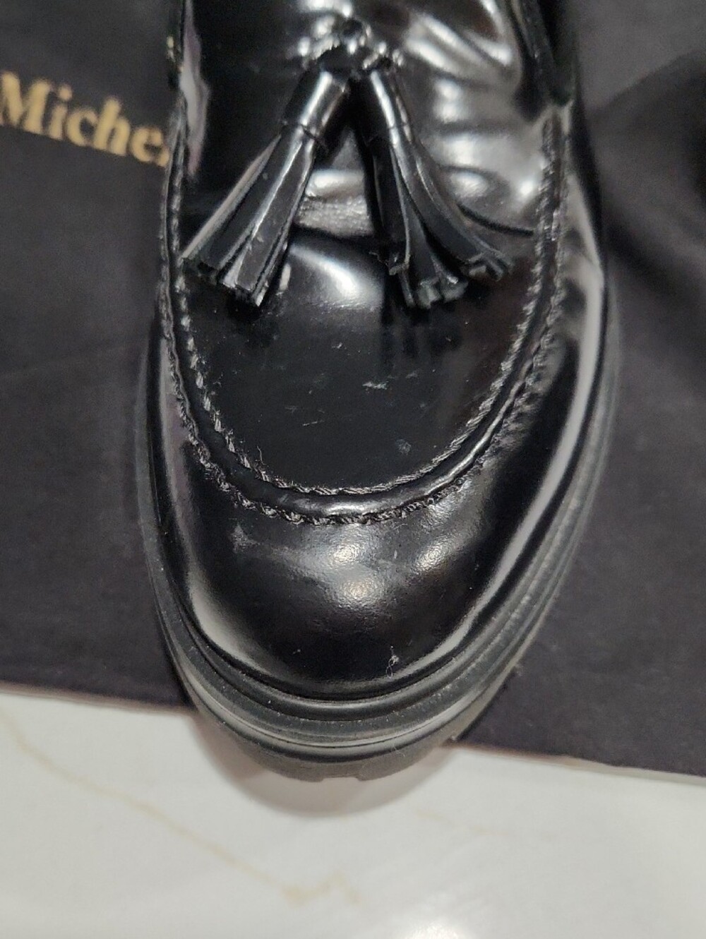 Black Tassel Leather Loafers for Women - Polished Slip-On Flats - Picture 11 of 11